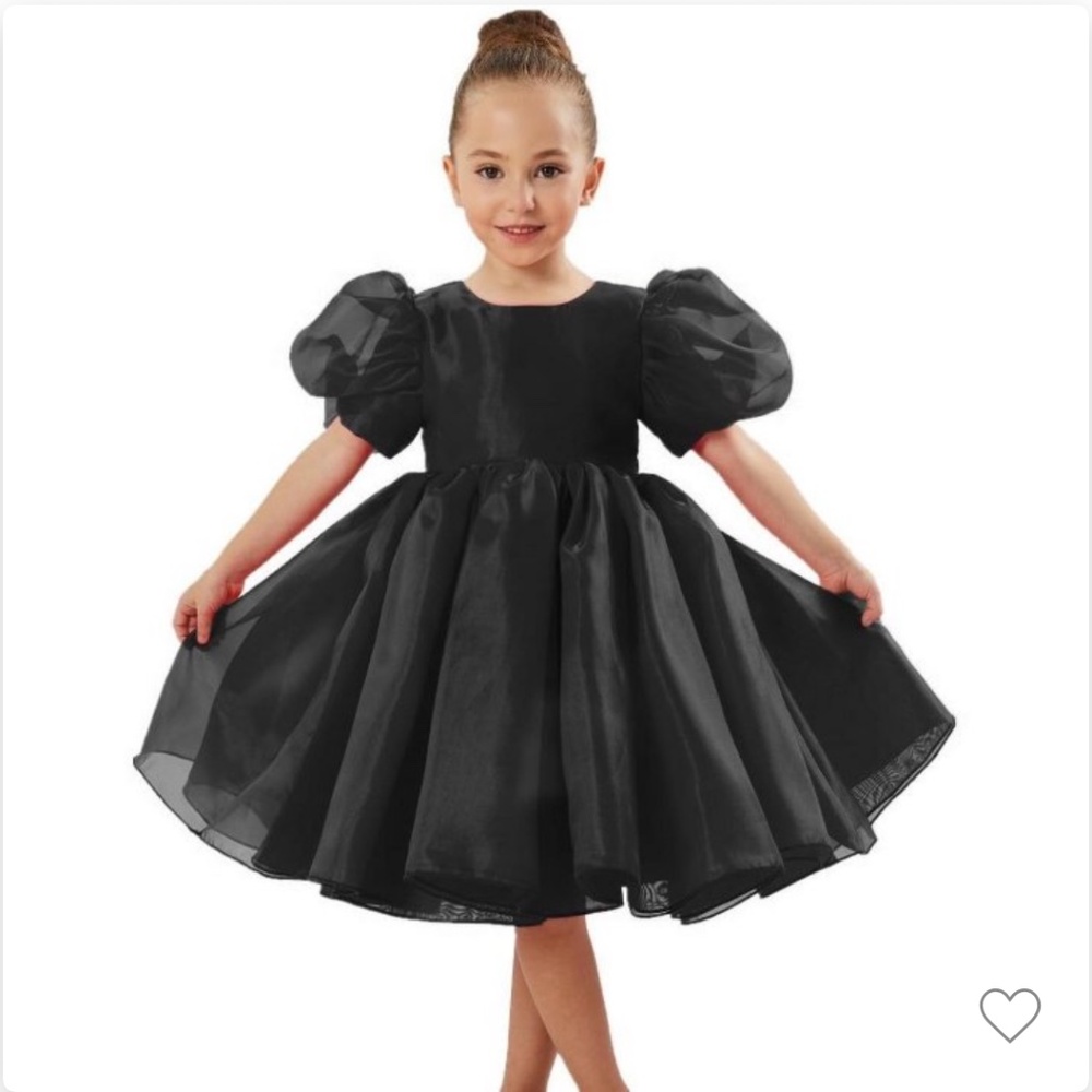 Organza Puff Sleeve Babydoll Fit & Flare Dress Black 5-6 Years